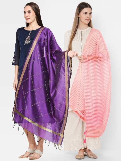 

Get Wrapped Pack of 2 Pink & Purple Striped Dupatta with Zari