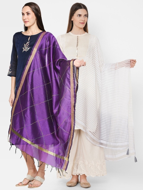 

Get Wrapped Pack of 2 Purple & White Striped Dupatta with Zari
