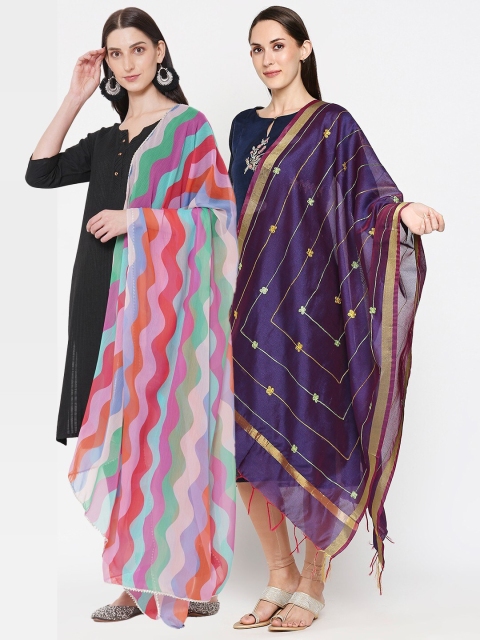 

Get Wrapped Pack of 2 Purple & Red Printed Dupatta with Thread Work