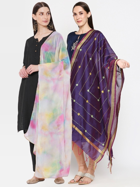 

Get Wrapped Pack of 2 Purple & Off White Ombre Printed Dupatta