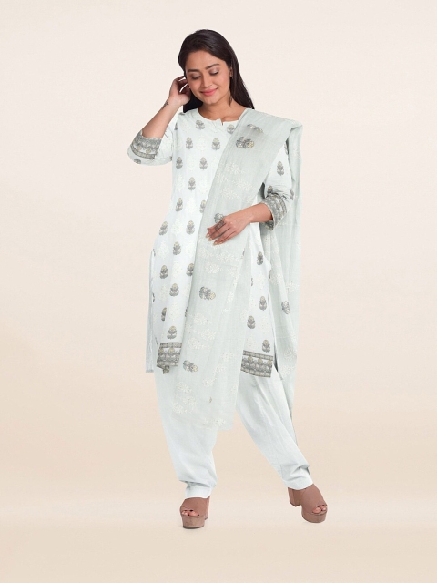 

Pothys Green & Grey Printed Unstitched Dress Material