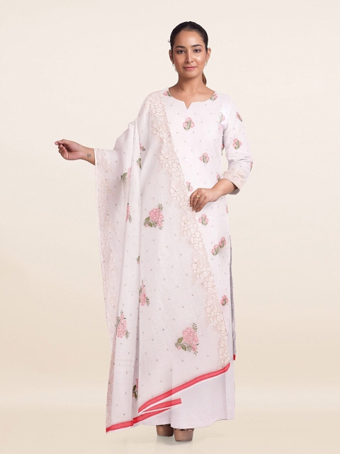 

Pothys Peach & Red Floral Embroidered Poly Chiffon Unstitched Dress Material