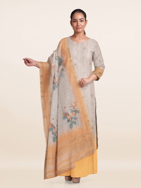 

Pothys Woman Grey & Orange Printed Unstitched Dress Material