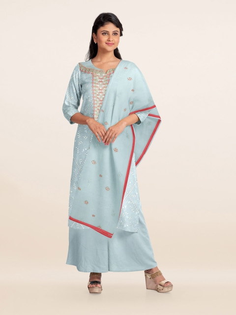 

Pothys Women Blue Colour Unstitched Chudithar Material, Turquoise blue
