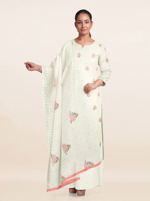 

Pothys Women Light Yellow Floral Embellished Unstitched Dress Material