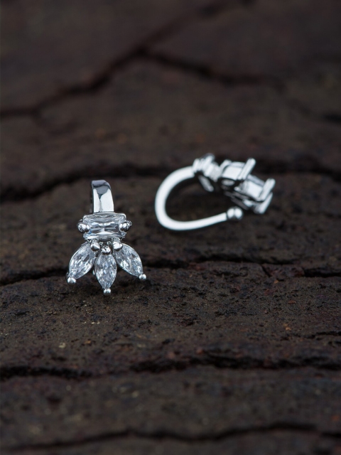 

Alankruthi Women Silver-Plated & White AD & CZ-Studded Nosepin