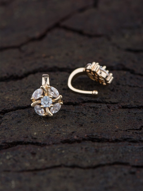 

Alankruthi Women Set of 2 Glod-Toned & White Cubic Zirconia Nosepins, Gold