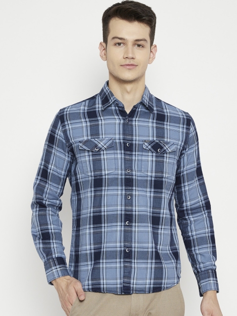 

Crimsoune Club Men Blue Slim Fit Tartan Checks Checked Casual Shirt