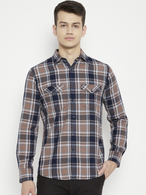 

Crimsoune Club Men Brown Slim Fit Tartan Checks Checked Casual Shirt