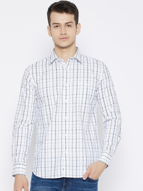 

Crimsoune Club Men White Slim Fit Tartan Checks Checked Casual Shirt