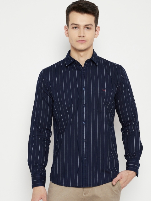 

Crimsoune Club Men Navy Blue Slim Fit Striped Casual Shirt