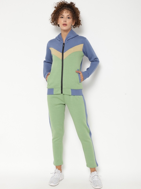 

Chkokko Women Blue & Green Colourblocked Sports Tracksuit