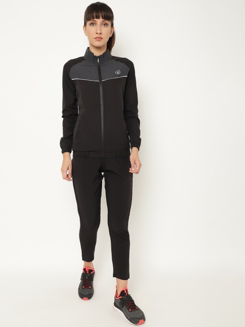 

Chkokko Women Black & Grey Solid Zipper Tracksuit