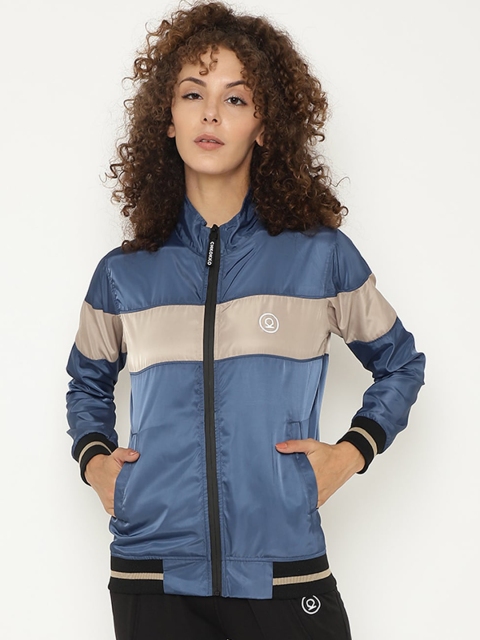 

Chkokko Women Blue & Beige Sporty Zipper Jacket