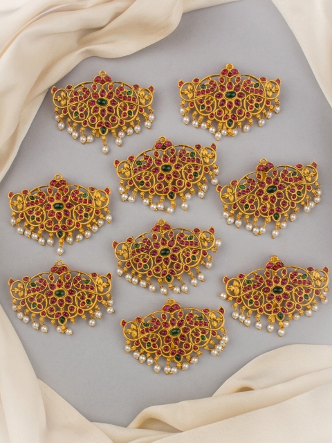 

Alankruthi Women Set of 9 Gold-Toned & Maroon Beaded Hair Accessory