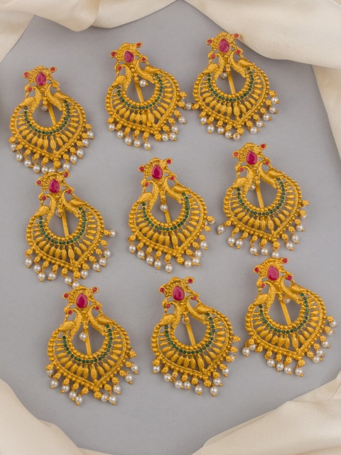 

Alankruthi Women Set of 9 Gold-Toned & White Hair Accessory