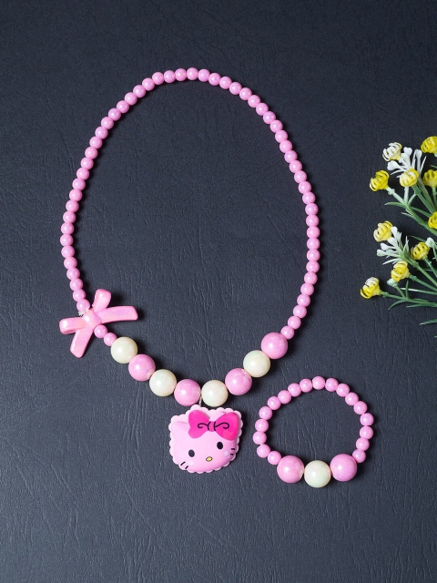 

Golden Peacock Girls White & Pink Beaded Handcrafted Jewellery Set