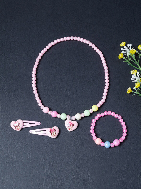 

Golden Peacock Girls Pink & Green Beaded Stretchable Handcrafted Jewellery Set