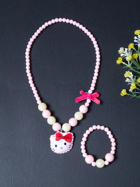 

Golden Peacock Girls Pink & Yellow Beaded Handcrafted Jewellery Set