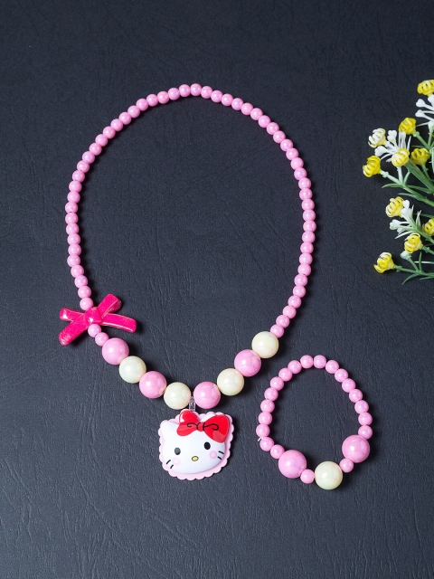 

Golden Peacock Girls White & Pink Beaded Stretchable Handcrafted Jewellery Set