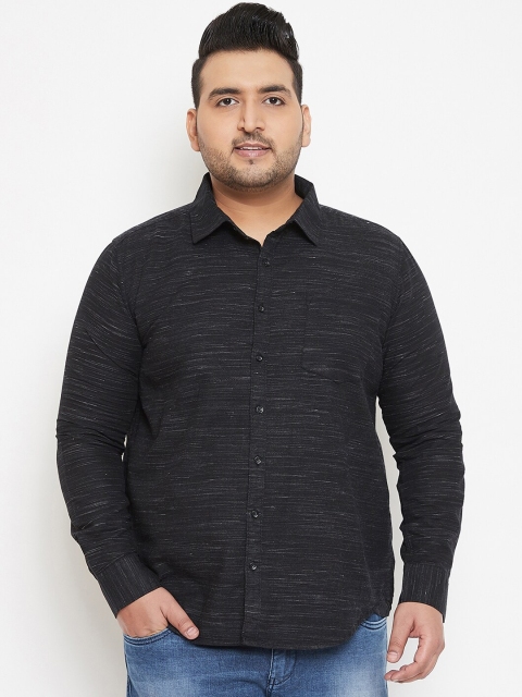 

Instafab Plus Men Black Melange Cotton Casual Shirt
