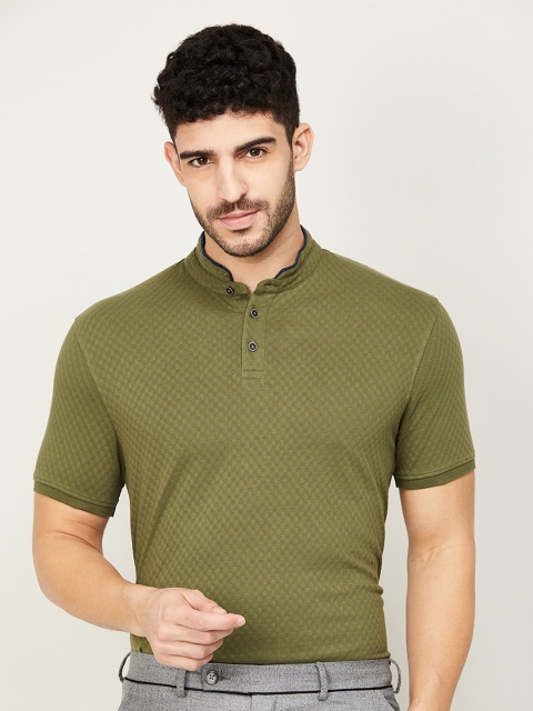 

CODE by Lifestyle Men Olive Green Mandarin Collar Slim Fit T-shirt