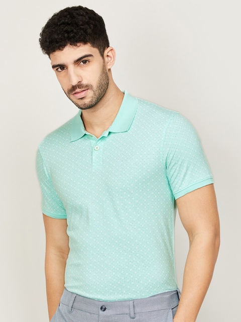 

CODE by Lifestyle Men Aqua Green Polo Collar Slim Fit T-shirt