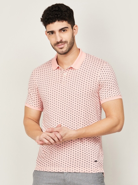 

CODE by Lifestyle Men Pink Printed Polo Collar Slim Fit T-shirt