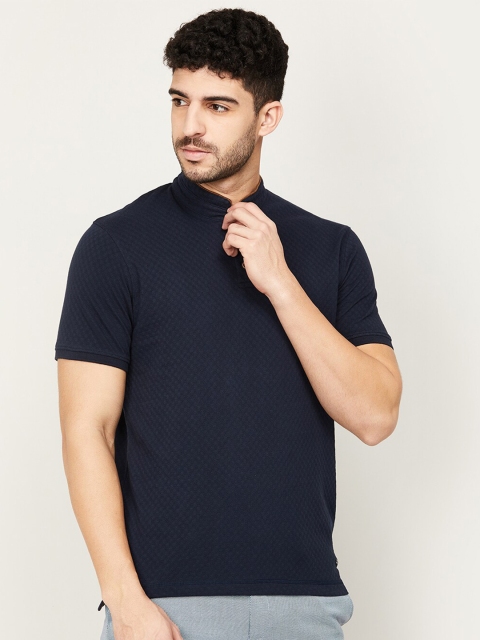 

CODE by Lifestyle Men Navy Blue Mandarin Collar Slim Fit T-shirt