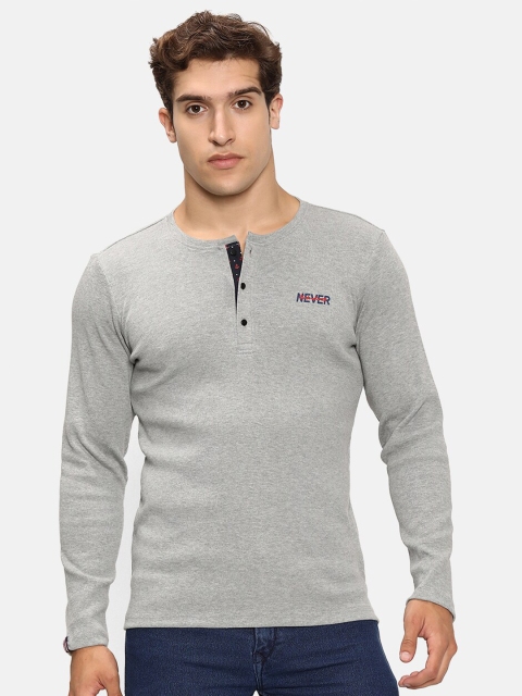 

V2 Value & Variety Men Grey Henley Neck T-shirt