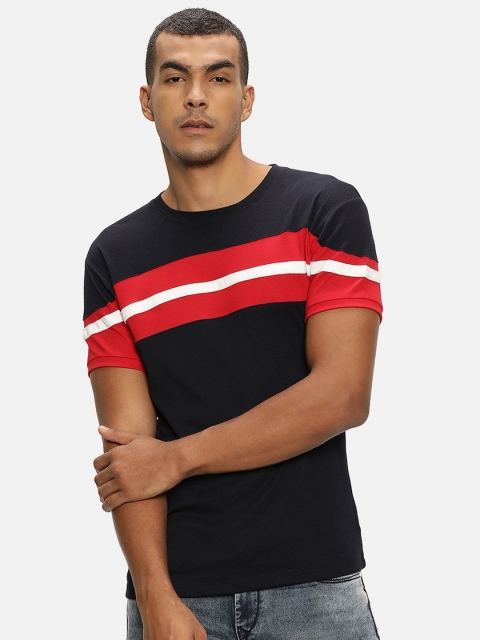 

V2 Value & Variety Men Navy Blue & Red Striped T-shirt