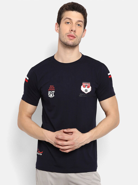 

V2 Value & Variety Men Navy Blue Printed T-shirt