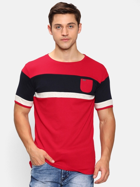 

V2 Value Variety Men Red Navy Blue Colourblocked Pure Cotton T-shirt