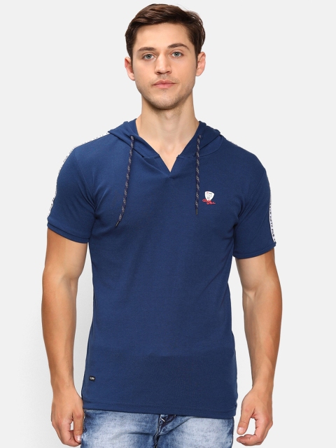 

V2 Value Variety Men Blue Hooded Pure Cotton T-shirt