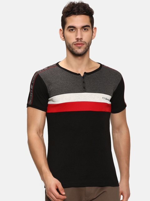 

V2 Value Variety Men Black Colourblocked Henley Neck Pure Cotton T-shirt