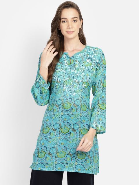 

Aditi Wasan Women Blue & Green Cotton Hand Embroidered Tunic