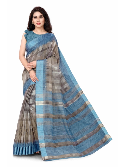 

KALINI Beige & Blue Abstract Printed Saree