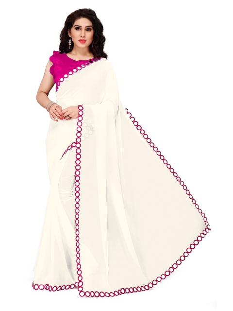 

KALINI White & Pink Faux Georgette Designer Saree