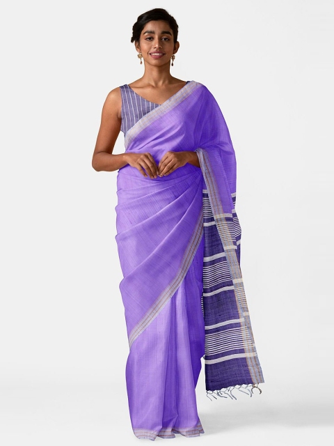 

Taneira Purple & Off White Woven Design Pure Tussar Silk Bhagalpuri Saree