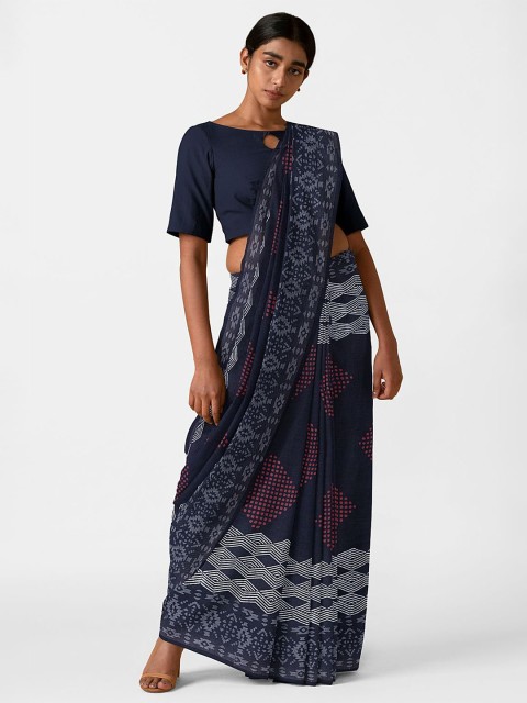 

Taneira Black & White Rajasthan Pure Cotton Block Print Saree