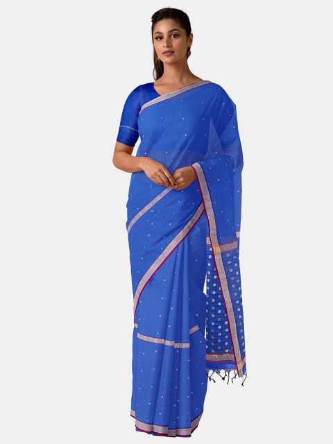 

Taneira Blue & Magenta Silk Cotton Chanderi Saree