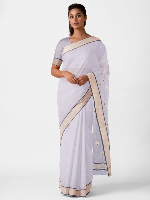 

Taneira Off White & Grey Floral Silk Cotton Chanderi Saree