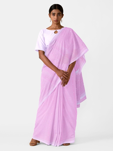 

Taneira Pink & White Woven Design Silk Cotton Chanderi Saree