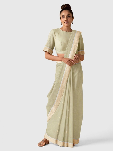 

Taneira Green & Gold-Toned Silk Cotton Chanderi Saree