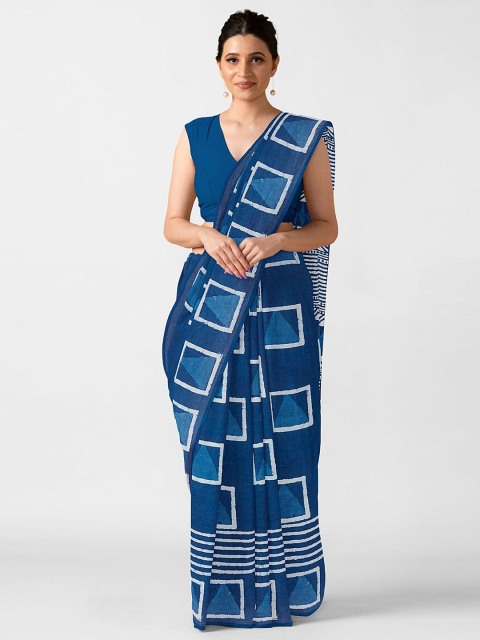 

Taneira Blue & White Pure Cotton Block Print Saree