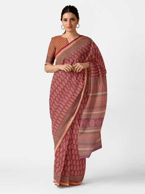 

Taneira Red & Beige Ethnic Motifs Silk Cotton Bagh Saree