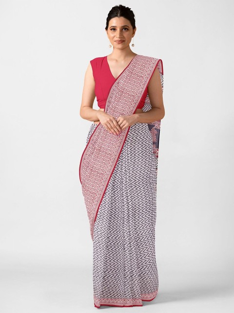 

Taneira White & Grey Pure Cotton Bagru Saree
