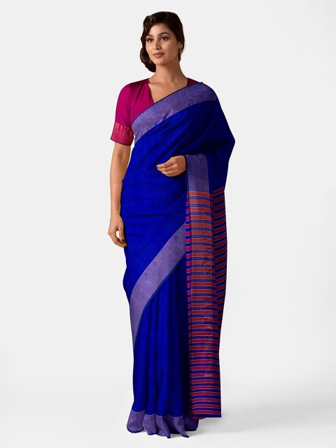 

Taneira Blue & Pink Zari Pure Silk Saree