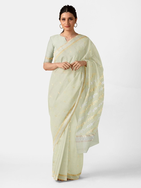 

Taneira Off White & Gold-Toned Woven Design Silk Cotton Chanderi Saree