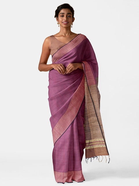 

Taneira Pink & Brown Silk Blend Bhagalpuri Saree